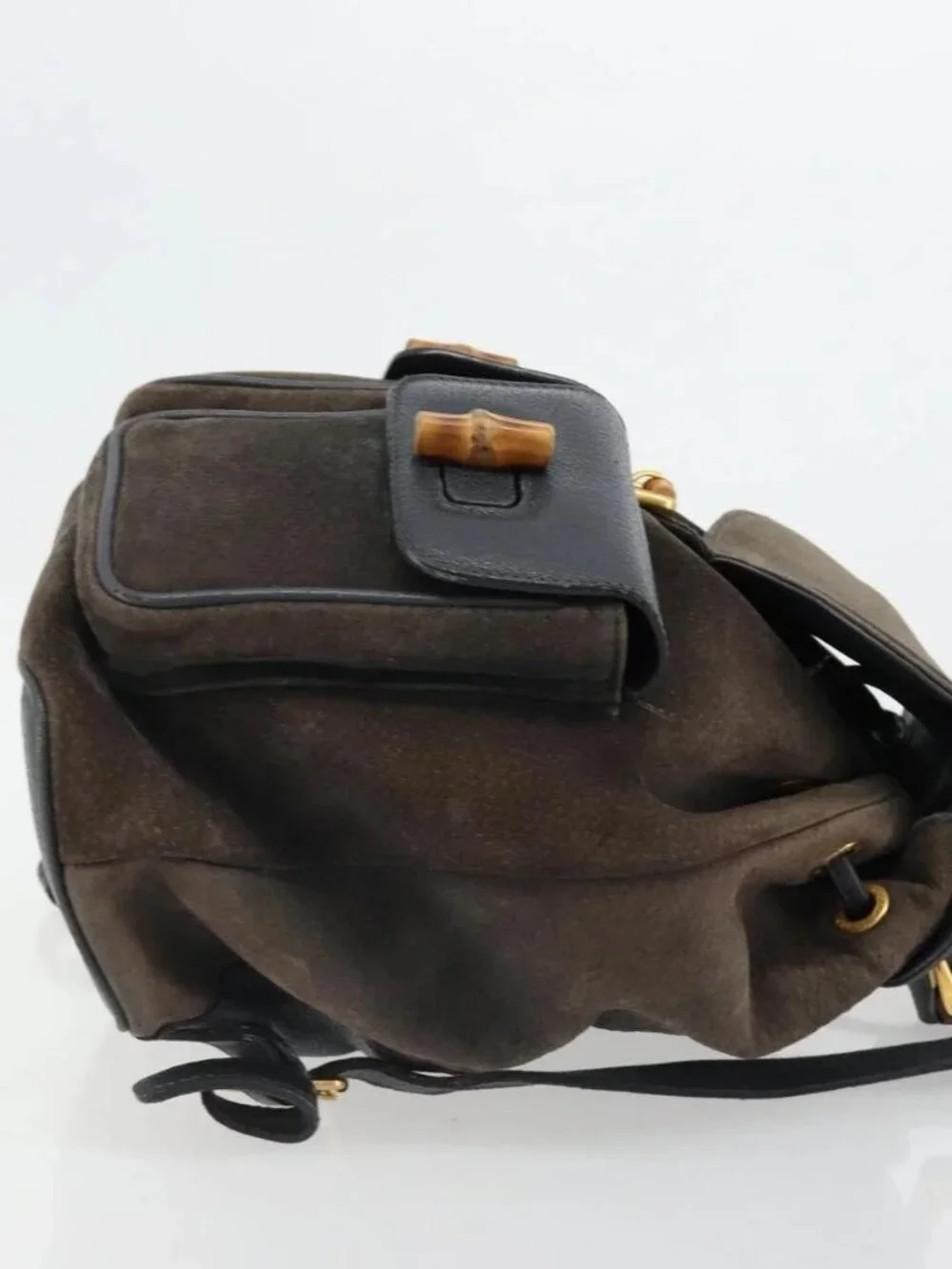 GUCCI Bamboo Backpack Suede Navy Gold 003 2058 0016 Auth 183957